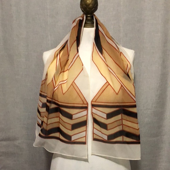 Gorgeous Vintage Scarf-Sheer-43x13-Earth Tones - Picture 5 of 12